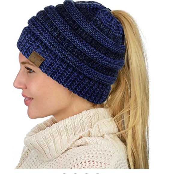 C.C Accessories - C.C Winter beanie with hole in top for hair